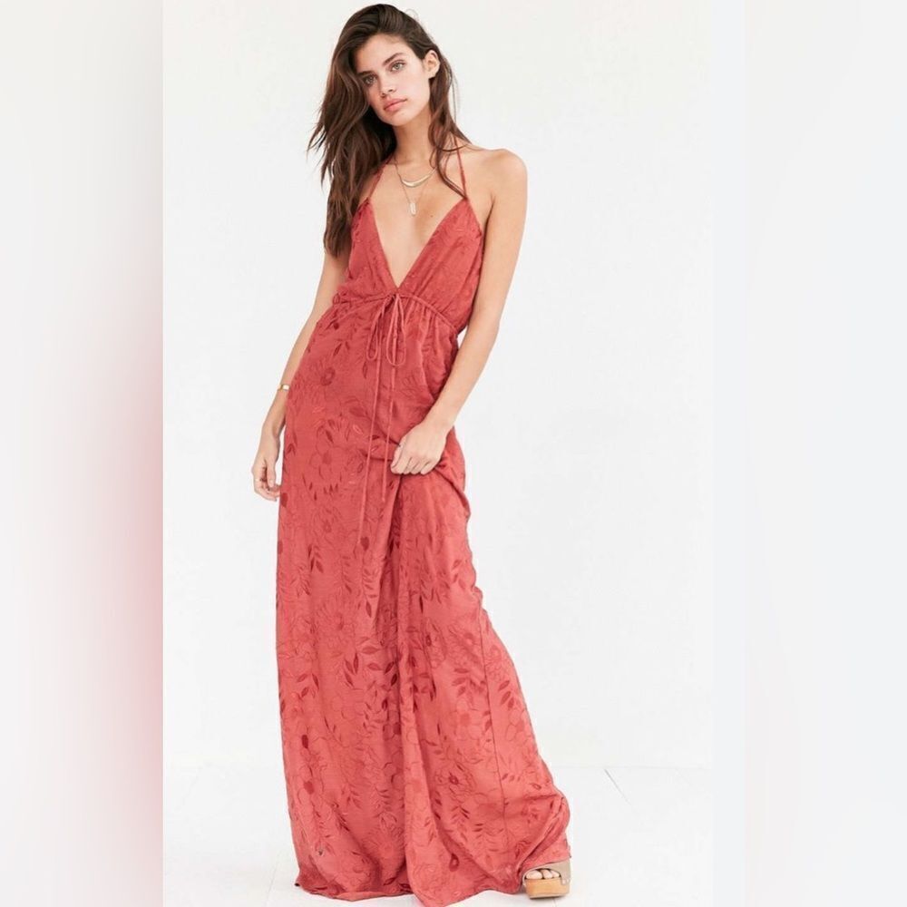 Flynn Skye Malia Plunging 2-Way Rust Embroidered Boho Maxi Dress (M)